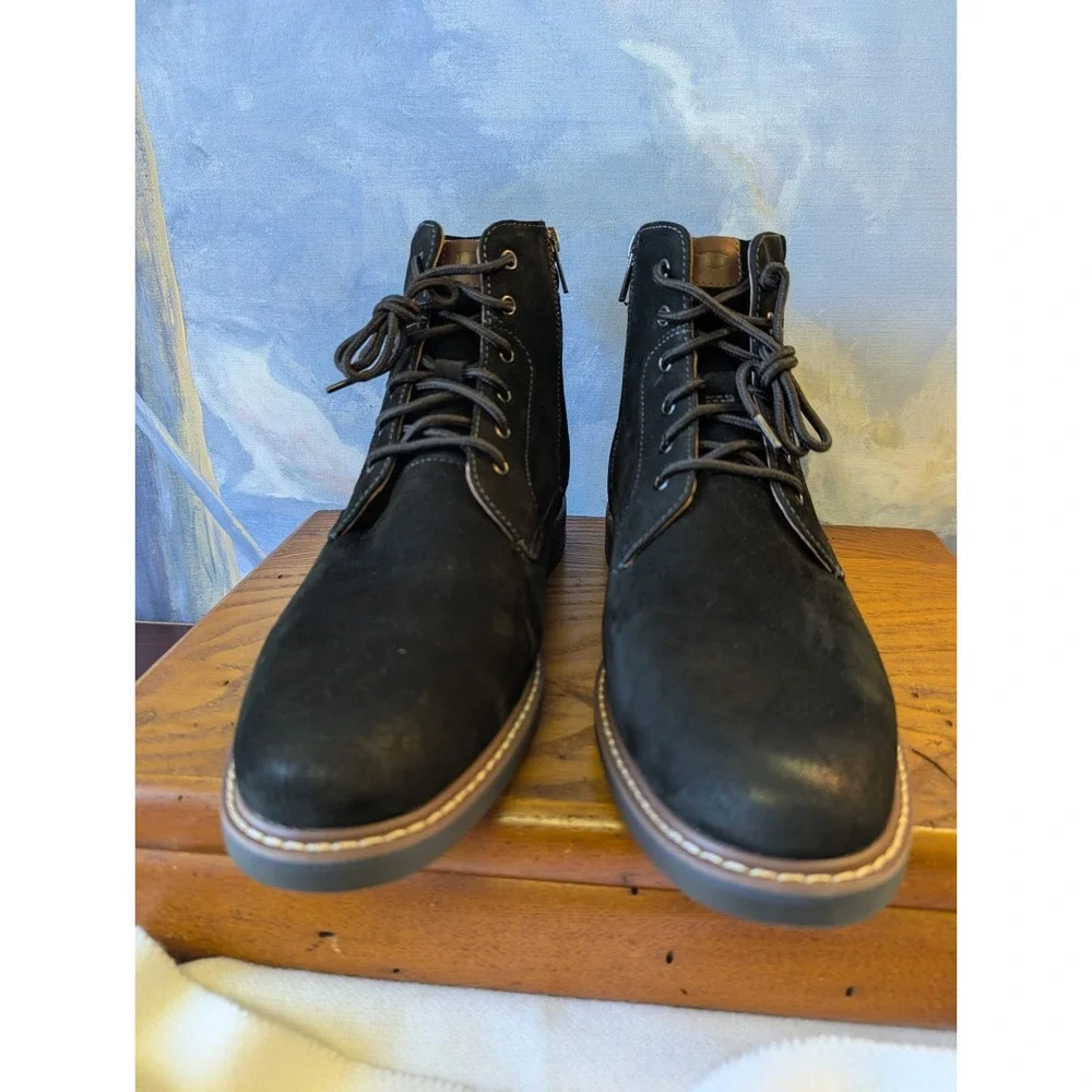 NEW! Florsheim 10W Norwalk Plain Toe Lace Up/Side Zip Black Milled Nubuck...